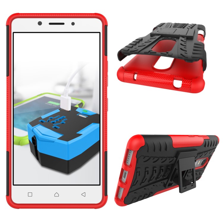 Anti-slip PC + TPU Hybrid Case Cover with Kickstand for Lenovo K6 Note - Red-2