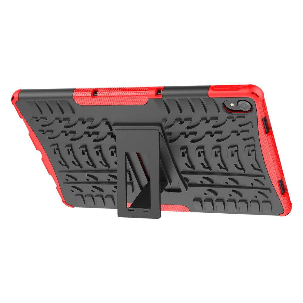 Textura de Neumáticos Kickstand Híbrida PC Hard Soft TPU Case Protector a Prueba de Choque Para Lenovo Tab P11 / P11 5G - Rojo-10