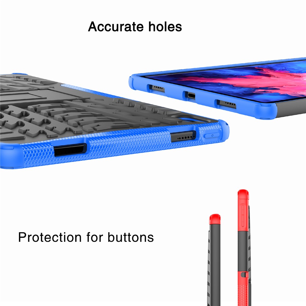 Textura de Neumáticos Kickstand Híbrida PC Hard Soft TPU Case Protector a Prueba de Choque Para Lenovo Tab P11 / P11 5G - Rojo-4