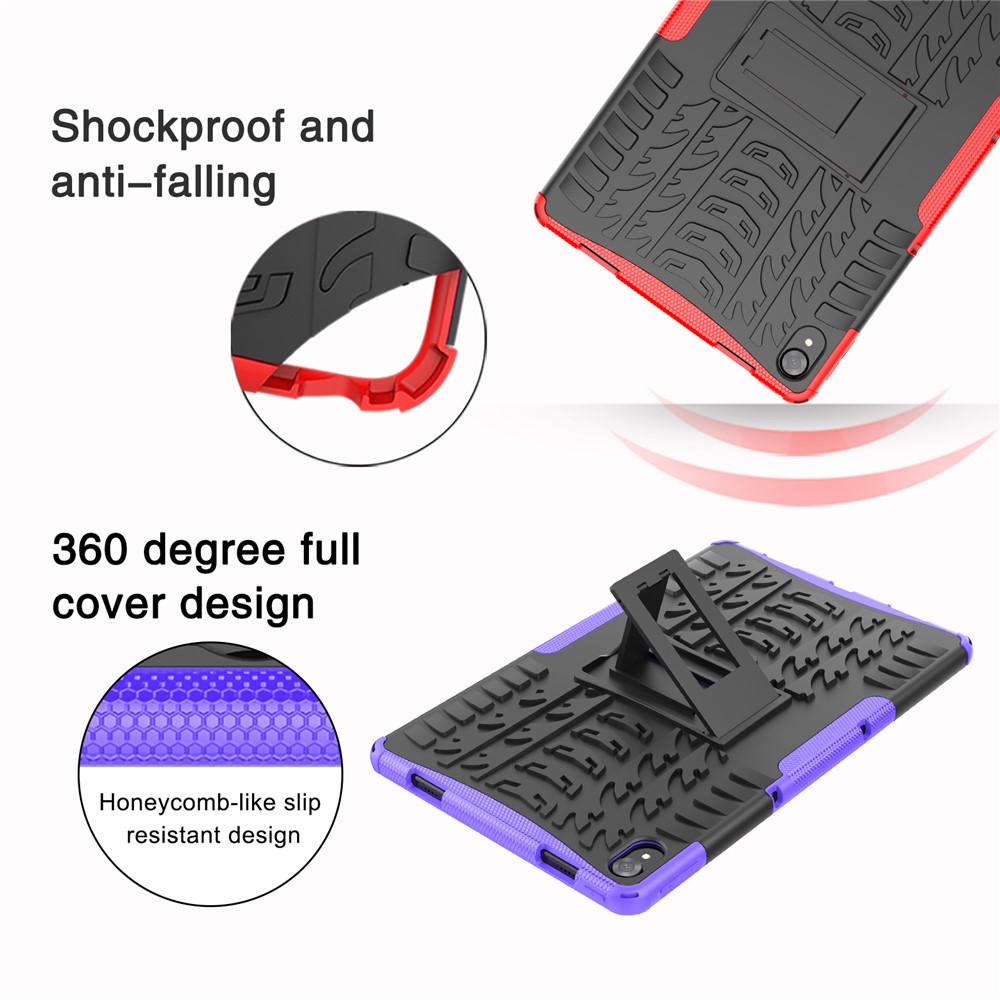 Textura de Neumáticos Kickstand Híbrida PC Hard Soft TPU Case Protector a Prueba de Choque Para Lenovo Tab P11 / P11 5G - Rojo-6