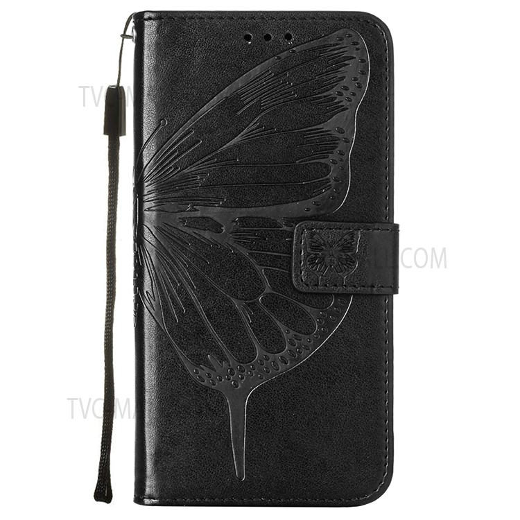 Handy Strap Imprinted Butterfly Flower Pattern PU Leather Full Protection Stand Wallet Cover Shell for Motorola Moto G9 Power - Black-2