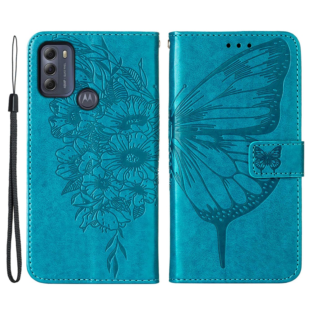 Phone Cover Butterfly Flower Imprinted Well-protected Anti-fall Leather Stand Wallet Cover for Motorola Moto G50S 5G - Blue-1