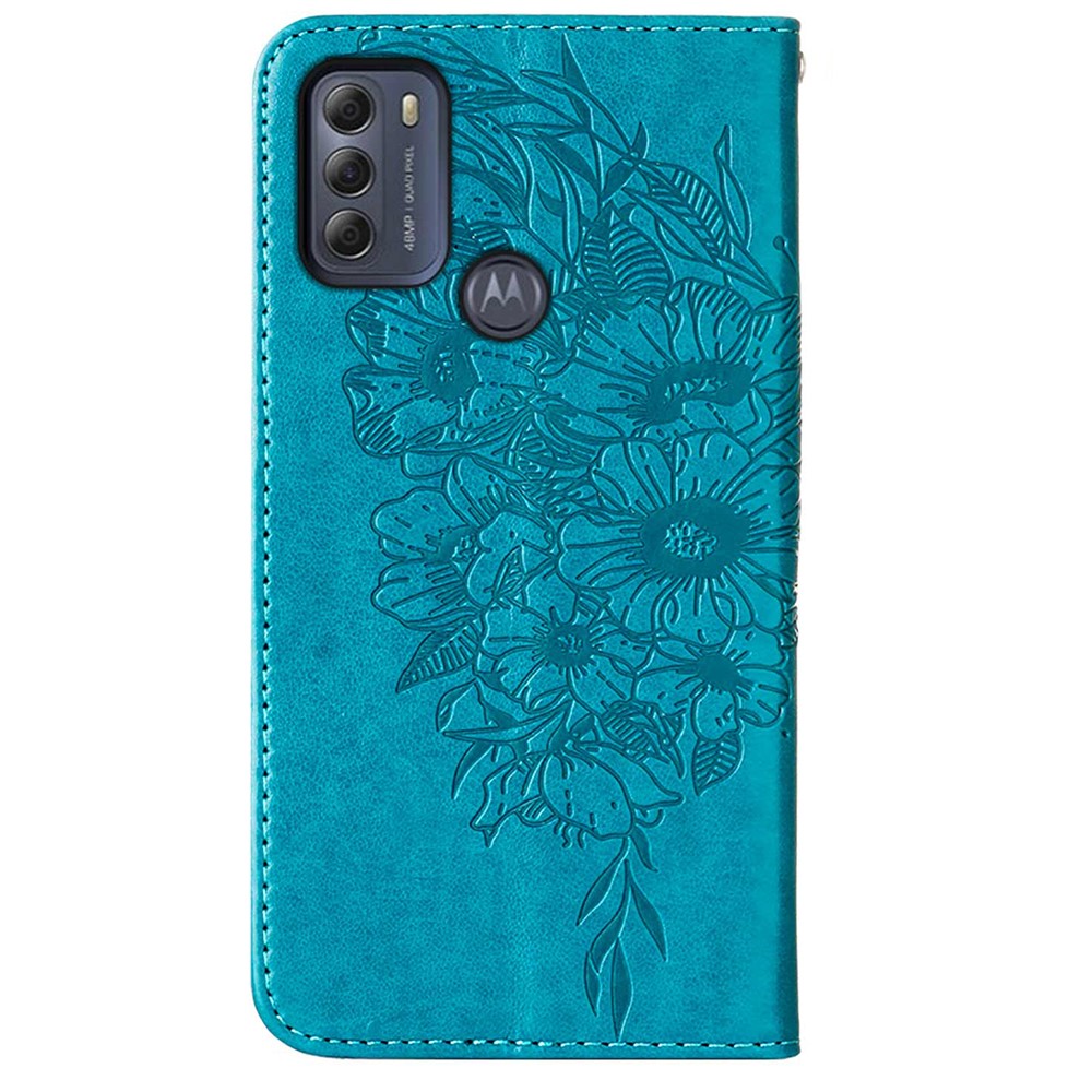 Phone Cover Butterfly Flower Imprinted Well-protected Anti-fall Leather Stand Wallet Cover for Motorola Moto G50S 5G - Blue-3