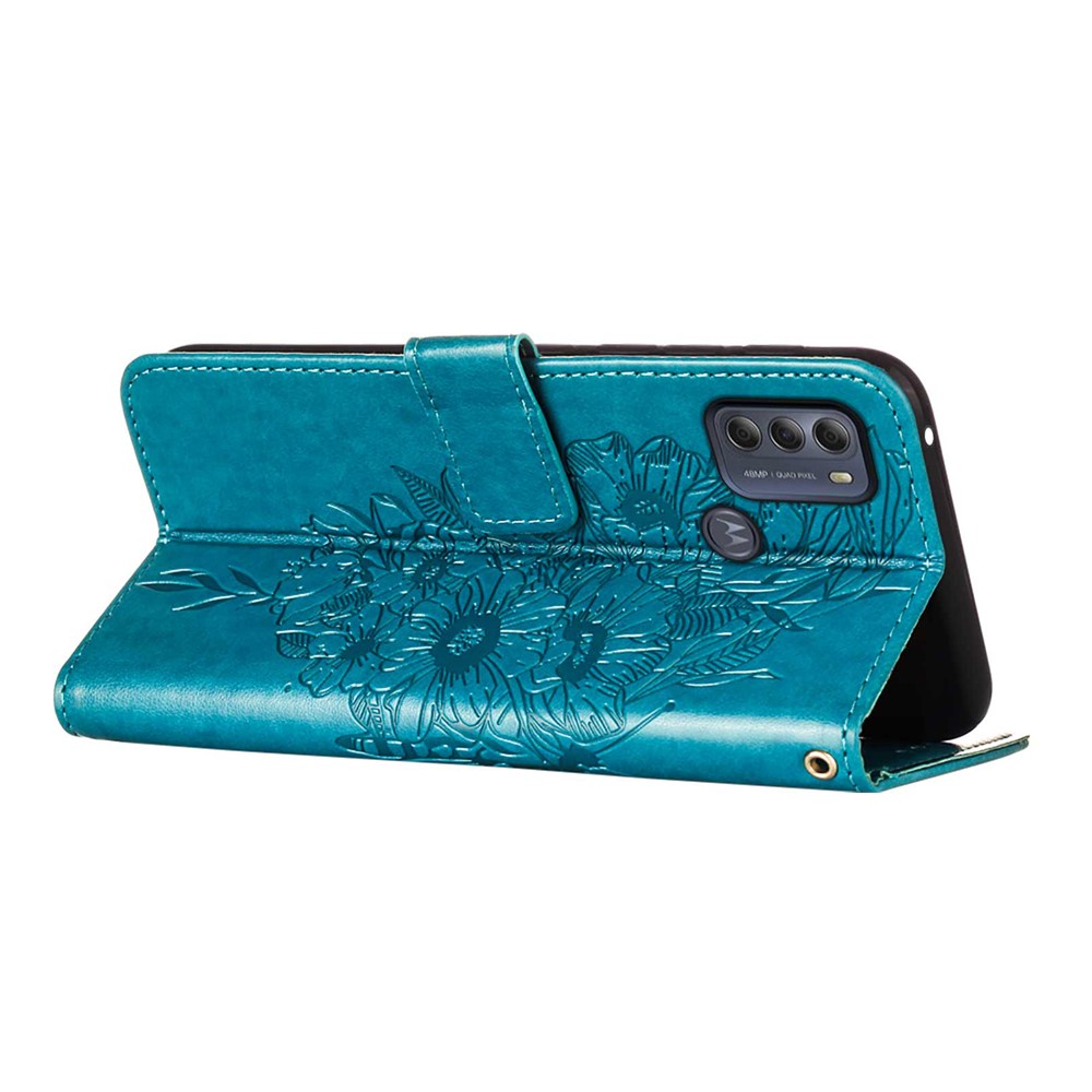 Phone Cover Butterfly Flower Imprinted Well-protected Anti-fall Leather Stand Wallet Cover for Motorola Moto G50S 5G - Blue-5