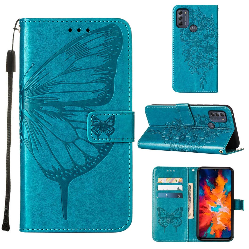 Phone Cover Butterfly Flower Imprinted Well-protected Anti-fall Leather Stand Wallet Cover for Motorola Moto G50S 5G - Blue-7