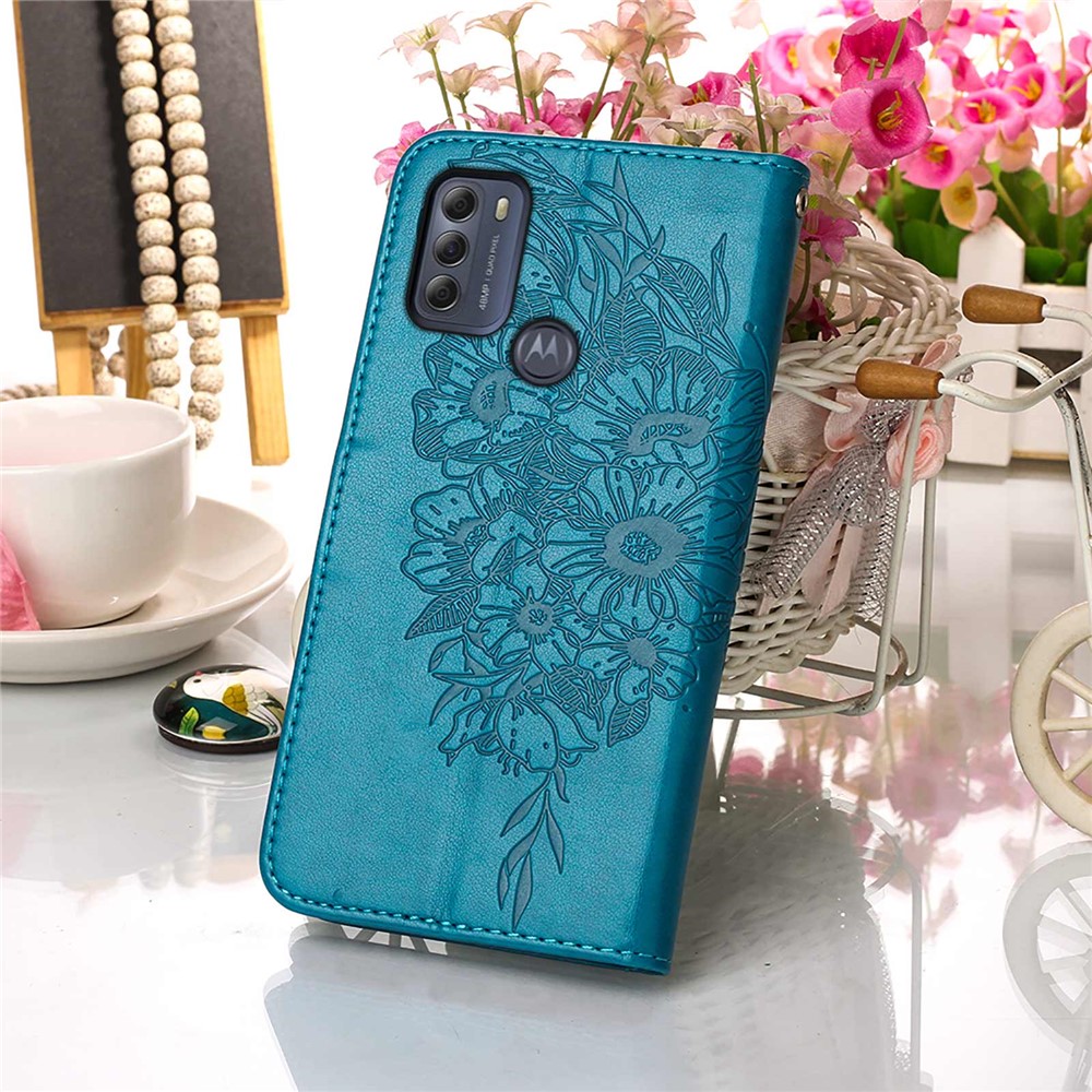 Phone Cover Butterfly Flower Imprinted Well-protected Anti-fall Leather Stand Wallet Cover for Motorola Moto G50S 5G - Blue-8