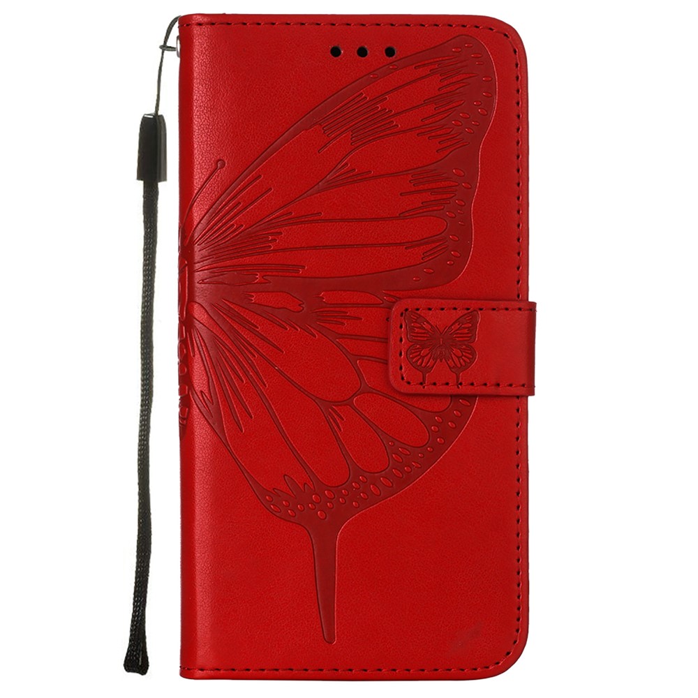 Phone Cover Butterfly Flower Imprinted Well-protected Anti-fall Leather Stand Wallet Cover for Motorola Moto G50S 5G - Red-2