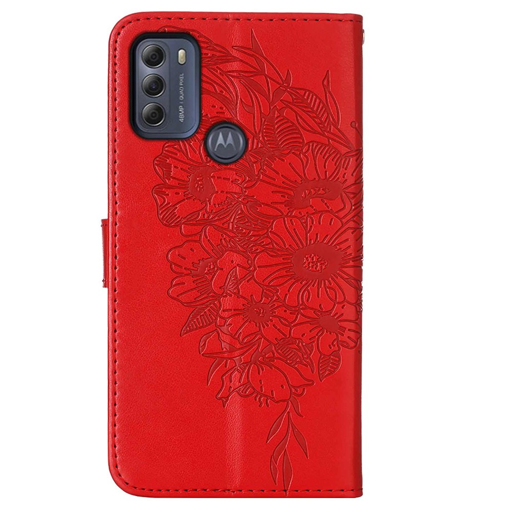 Phone Cover Butterfly Flower Imprinted Well-protected Anti-fall Leather Stand Wallet Cover for Motorola Moto G50S 5G - Red-3