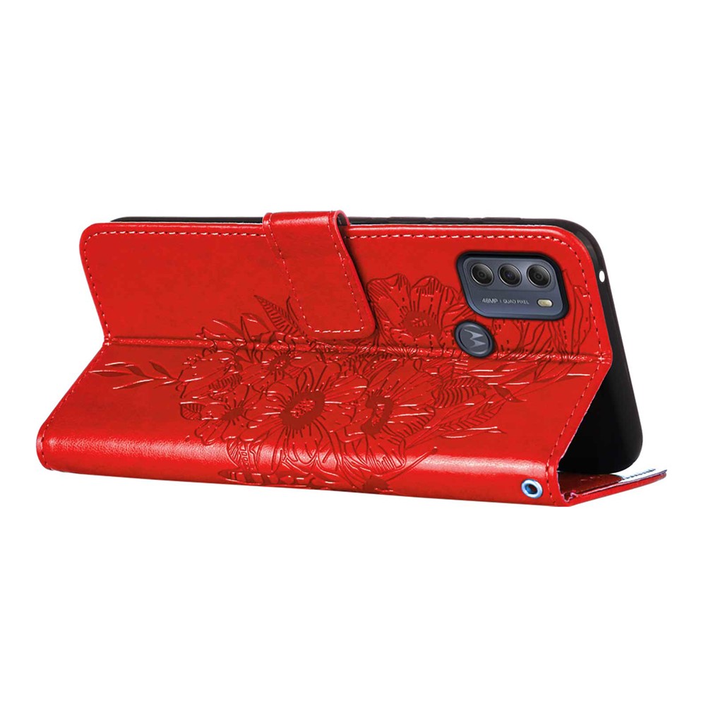 Phone Cover Butterfly Flower Imprinted Well-protected Anti-fall Leather Stand Wallet Cover for Motorola Moto G50S 5G - Red-5