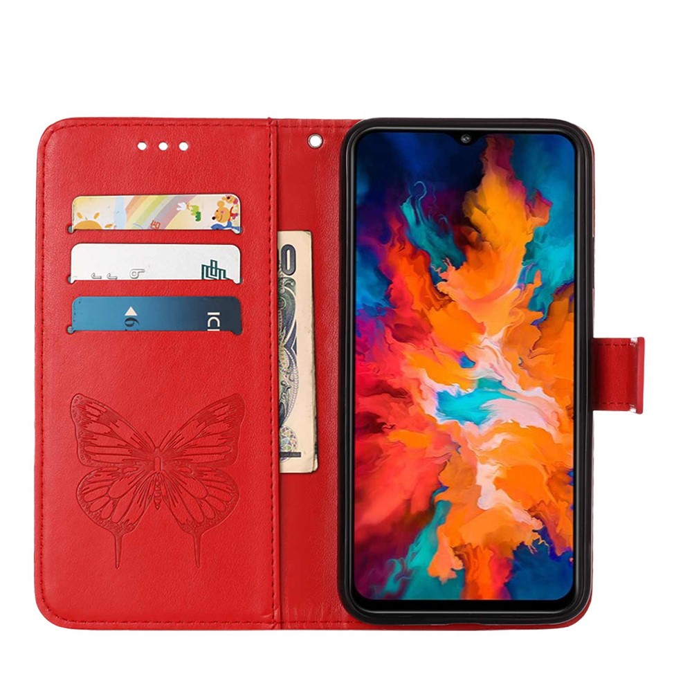Phone Cover Butterfly Flower Imprinted Well-protected Anti-fall Leather Stand Wallet Cover for Motorola Moto G50S 5G - Red-6