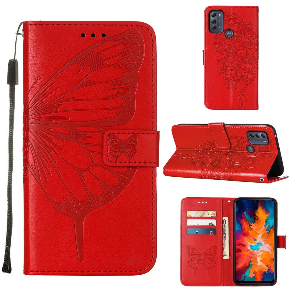 Phone Cover Butterfly Flower Imprinted Well-protected Anti-fall Leather Stand Wallet Cover for Motorola Moto G50S 5G - Red-7