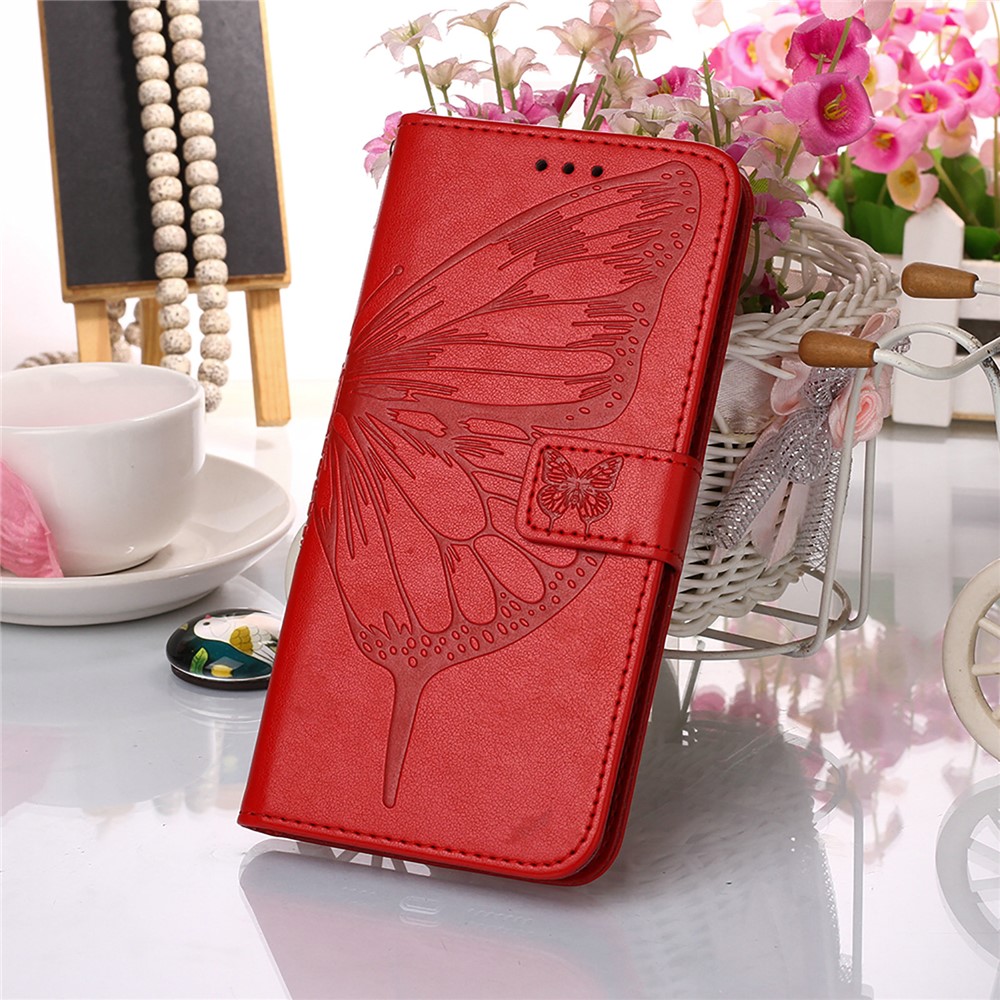 Phone Cover Butterfly Flower Imprinted Well-protected Anti-fall Leather Stand Wallet Cover for Motorola Moto G50S 5G - Red-9