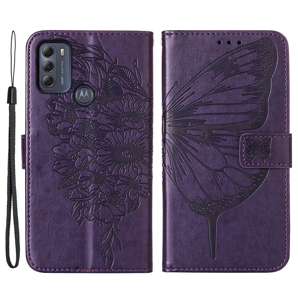 Phone Cover Butterfly Flower Imprinted Well-protected Anti-fall Leather Stand Wallet Cover for Motorola Moto G50S 5G - Purple-1