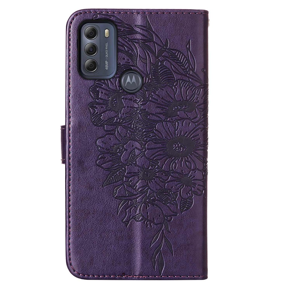 Phone Cover Butterfly Flower Imprinted Well-protected Anti-fall Leather Stand Wallet Cover for Motorola Moto G50S 5G - Purple-3