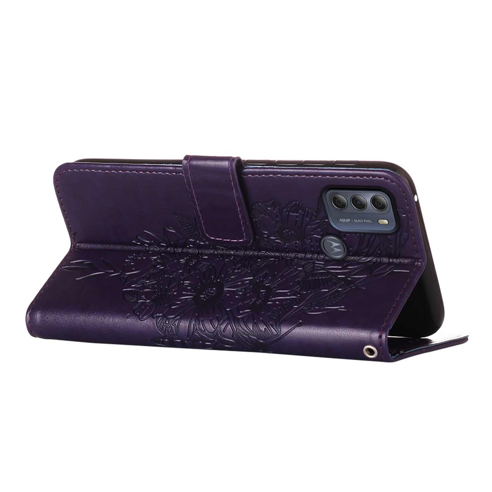 Phone Cover Butterfly Flower Imprinted Well-protected Anti-fall Leather Stand Wallet Cover for Motorola Moto G50S 5G - Purple-5