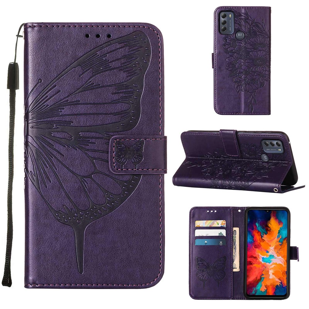 Phone Cover Butterfly Flower Imprinted Well-protected Anti-fall Leather Stand Wallet Cover for Motorola Moto G50S 5G - Purple-6