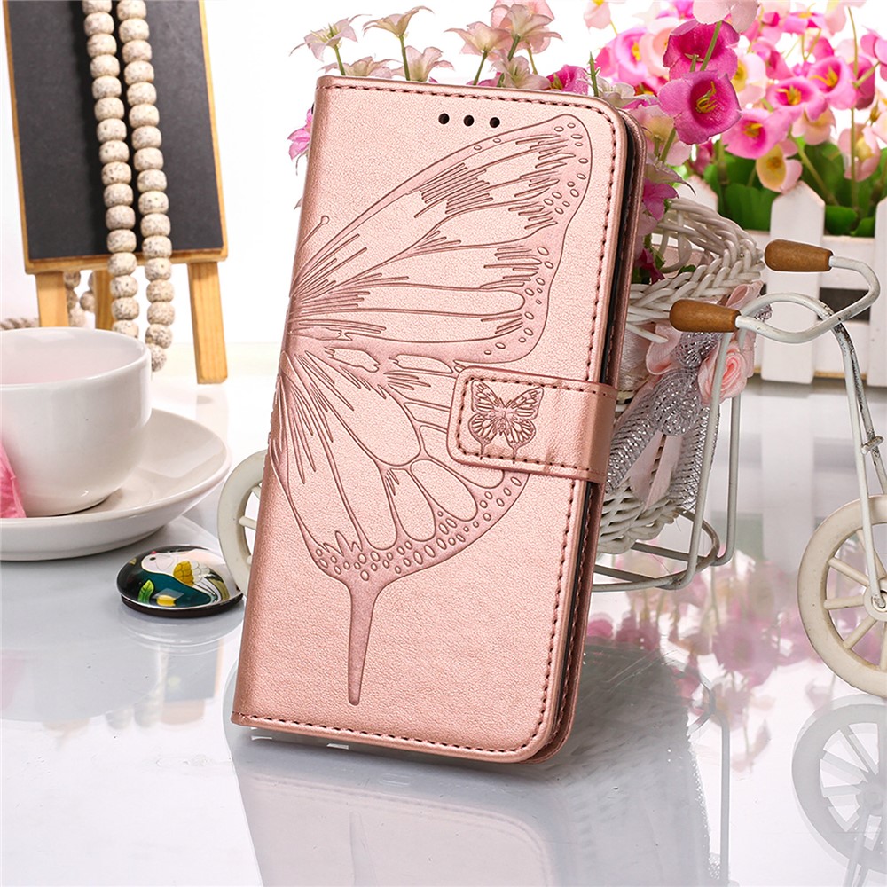 Phone Cover Butterfly Flower Imprinted Well-protected Anti-fall Leather Stand Wallet Cover for Motorola Moto G50S 5G - Rose Gold-9