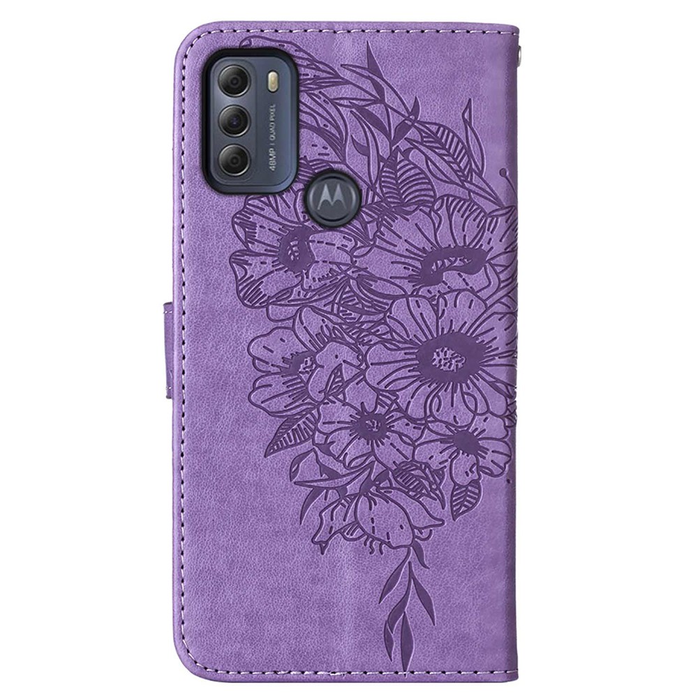 Phone Cover Butterfly Flower Imprinted Well-protected Anti-fall Leather Stand Wallet Cover for Motorola Moto G50S 5G - Light Purple-3