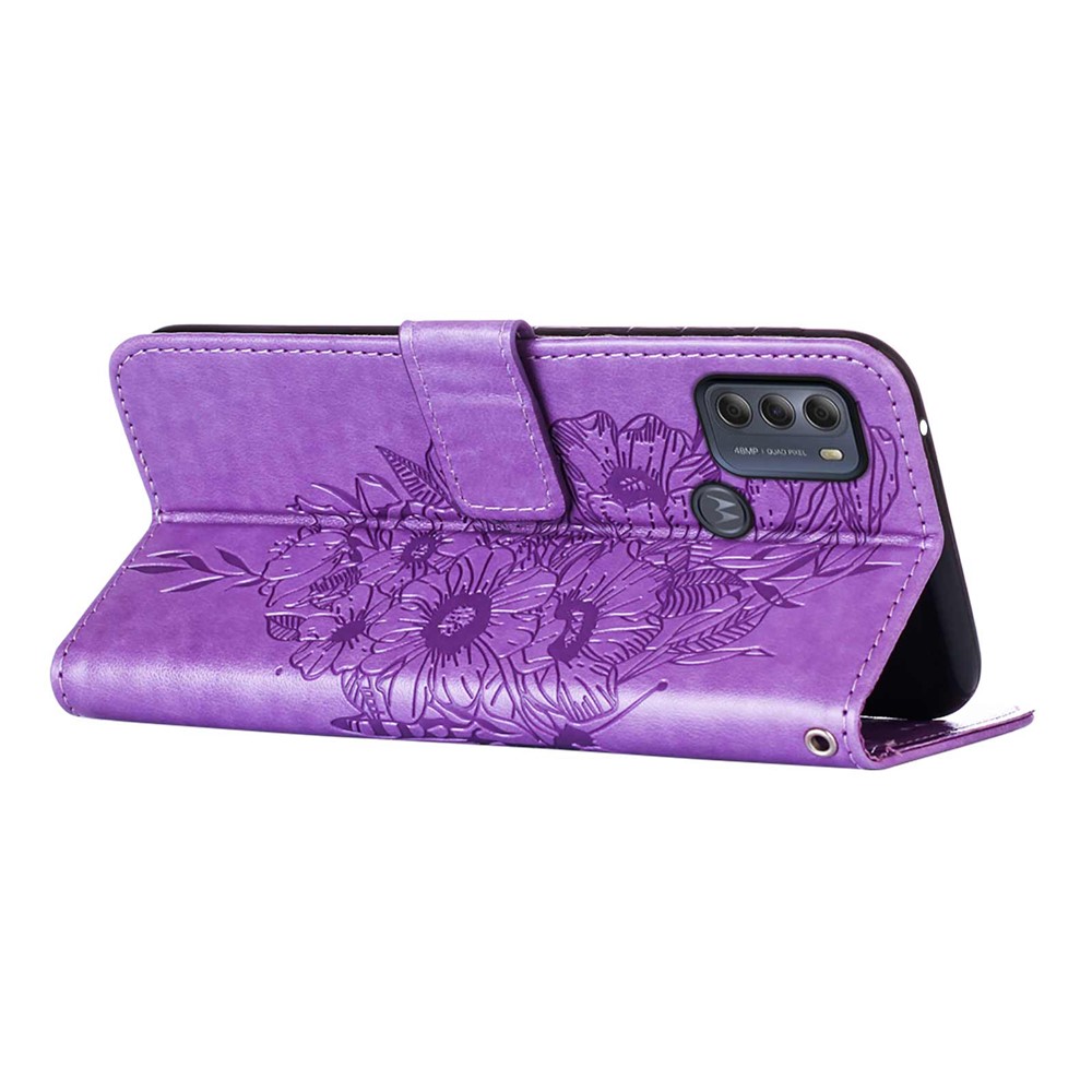 Phone Cover Butterfly Flower Imprinted Well-protected Anti-fall Leather Stand Wallet Cover for Motorola Moto G50S 5G - Light Purple-5