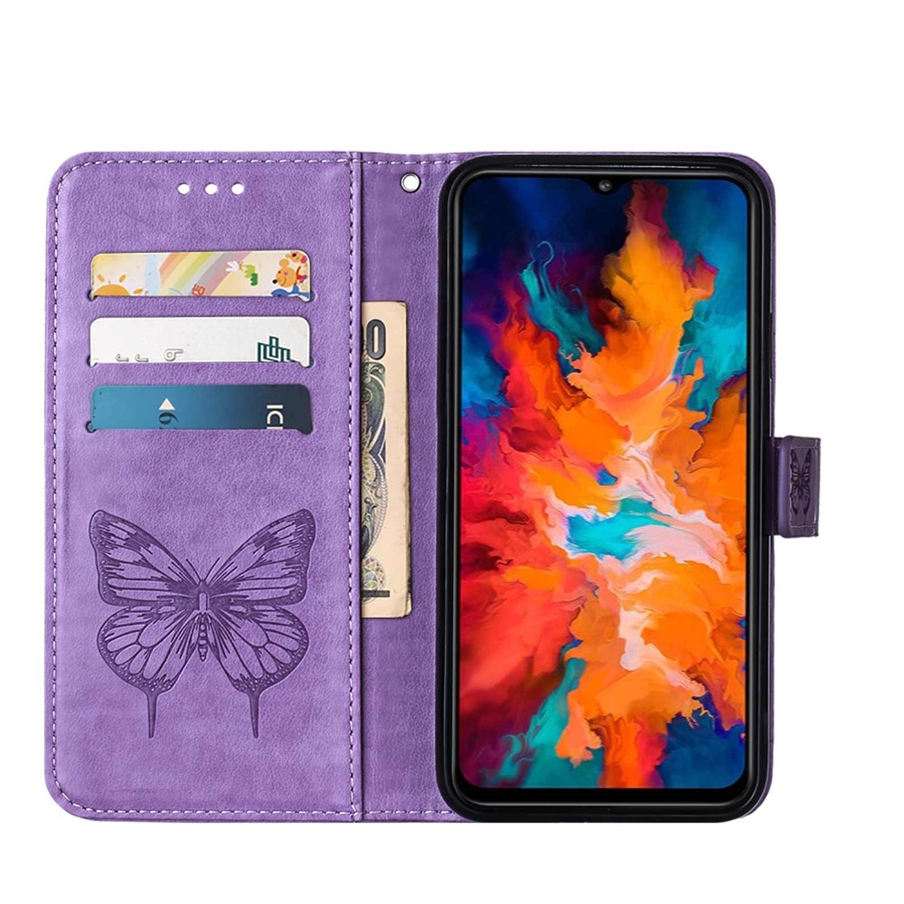 Phone Cover Butterfly Flower Imprinted Well-protected Anti-fall Leather Stand Wallet Cover for Motorola Moto G50S 5G - Light Purple-6