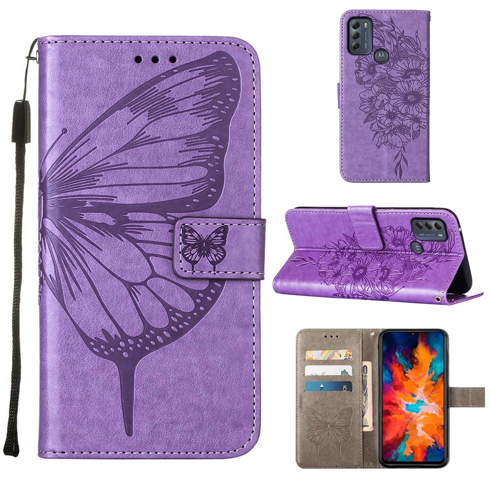 Phone Cover Butterfly Flower Imprinted Well-protected Anti-fall Leather Stand Wallet Cover for Motorola Moto G50S 5G - Light Purple-7
