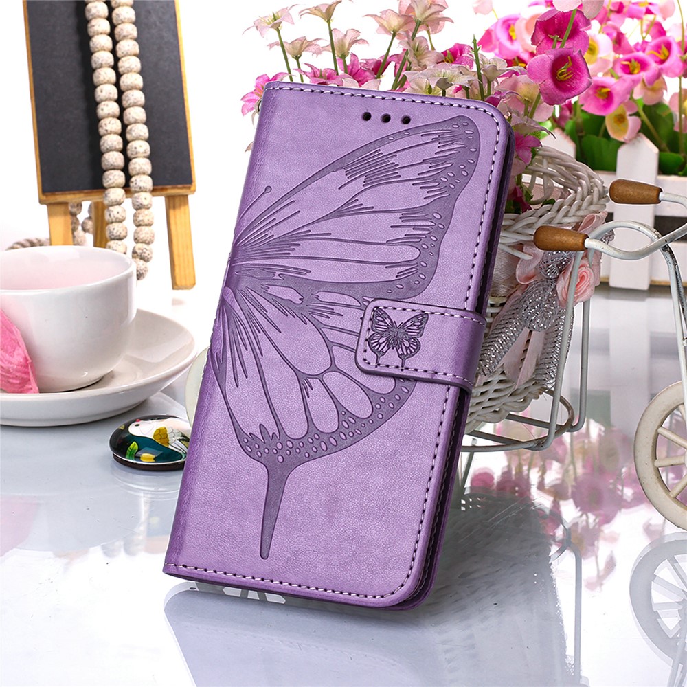 Phone Cover Butterfly Flower Imprinted Well-protected Anti-fall Leather Stand Wallet Cover for Motorola Moto G50S 5G - Light Purple-8