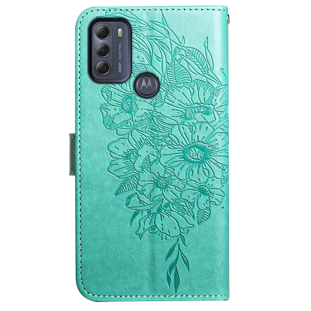 Phone Cover Butterfly Flower Imprinted Well-protected Anti-fall Leather Stand Wallet Cover for Motorola Moto G50S 5G - Green-3