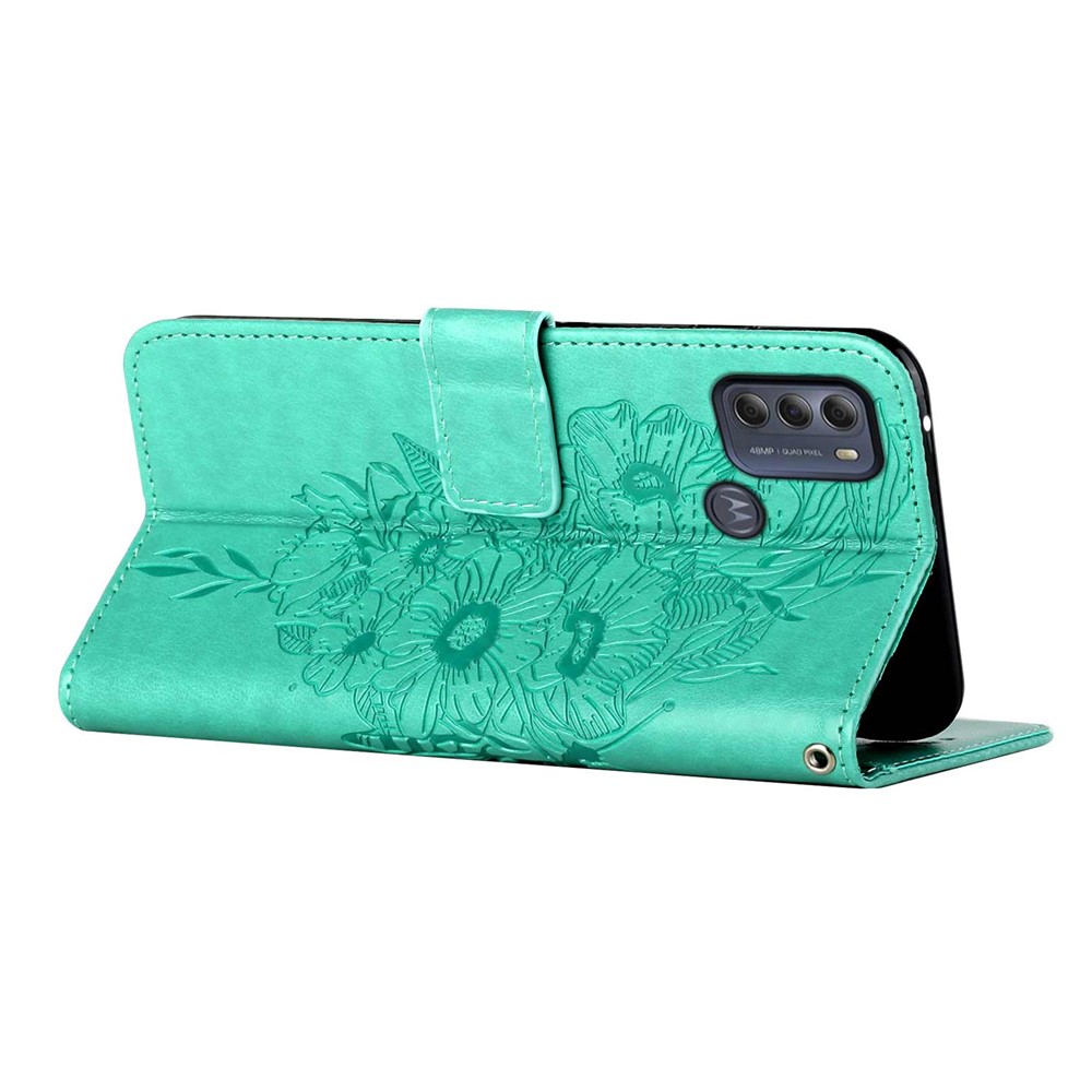 Phone Cover Butterfly Flower Imprinted Well-protected Anti-fall Leather Stand Wallet Cover for Motorola Moto G50S 5G - Green-5