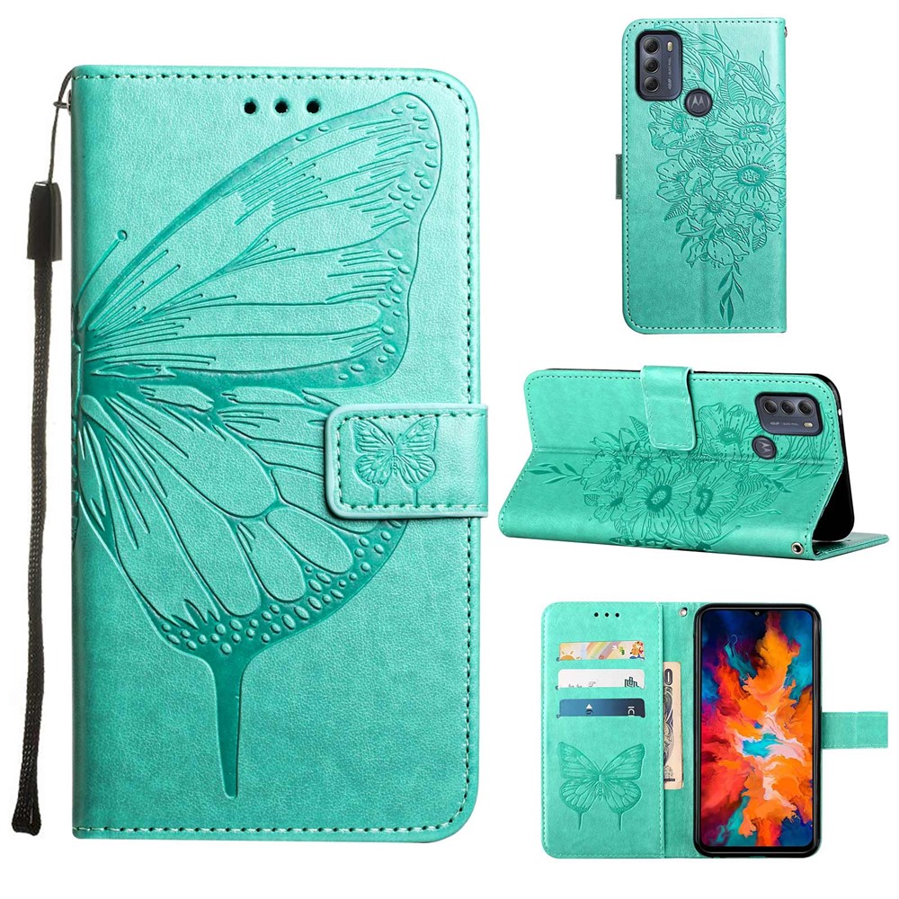 Phone Cover Butterfly Flower Imprinted Well-protected Anti-fall Leather Stand Wallet Cover for Motorola Moto G50S 5G - Green-7