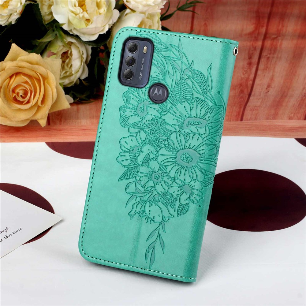 Phone Cover Butterfly Flower Imprinted Well-protected Anti-fall Leather Stand Wallet Cover for Motorola Moto G50S 5G - Green-8