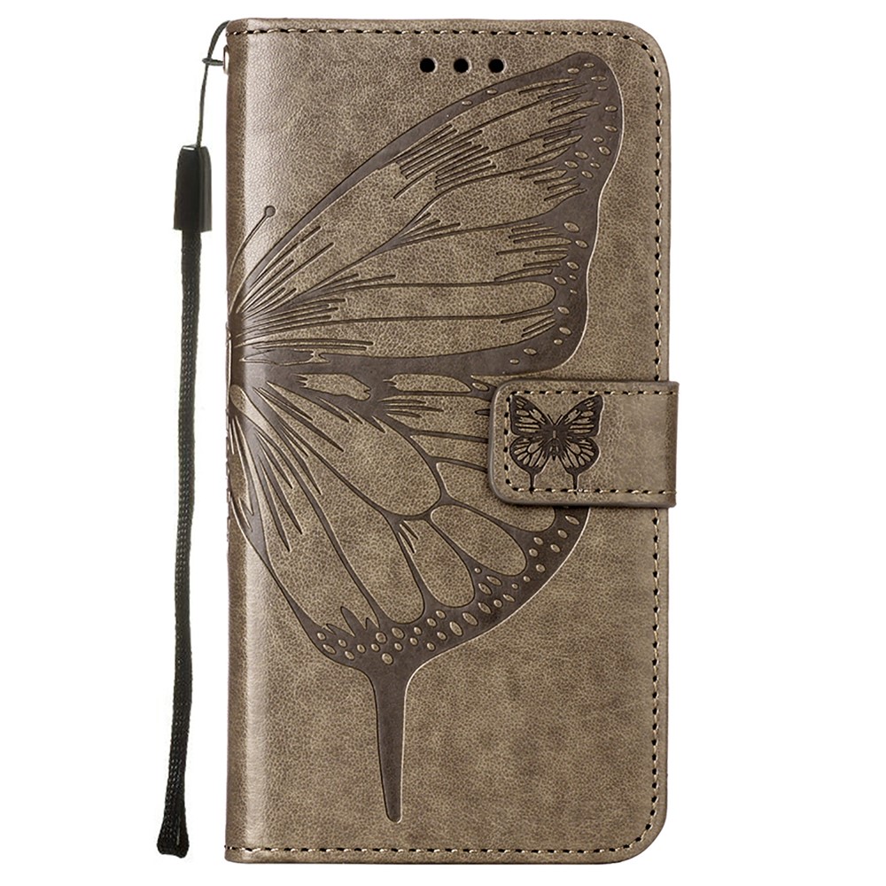 Phone Cover Butterfly Flower Imprinted Well-protected Anti-fall Leather Stand Wallet Cover for Motorola Moto G50S 5G - Grey-2