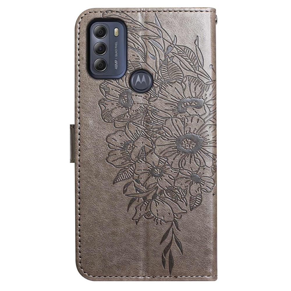 Phone Cover Butterfly Flower Imprinted Well-protected Anti-fall Leather Stand Wallet Cover for Motorola Moto G50S 5G - Grey-3