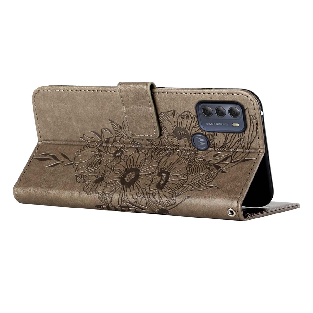 Phone Cover Butterfly Flower Imprinted Well-protected Anti-fall Leather Stand Wallet Cover for Motorola Moto G50S 5G - Grey-5
