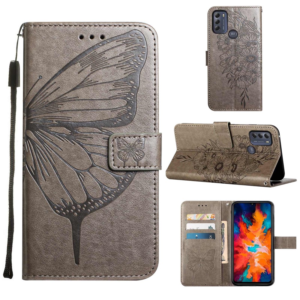 Phone Cover Butterfly Flower Imprinted Well-protected Anti-fall Leather Stand Wallet Cover for Motorola Moto G50S 5G - Grey-7