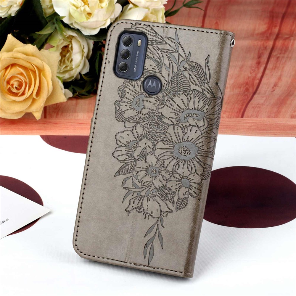 Phone Cover Butterfly Flower Imprinted Well-protected Anti-fall Leather Stand Wallet Cover for Motorola Moto G50S 5G - Grey-8