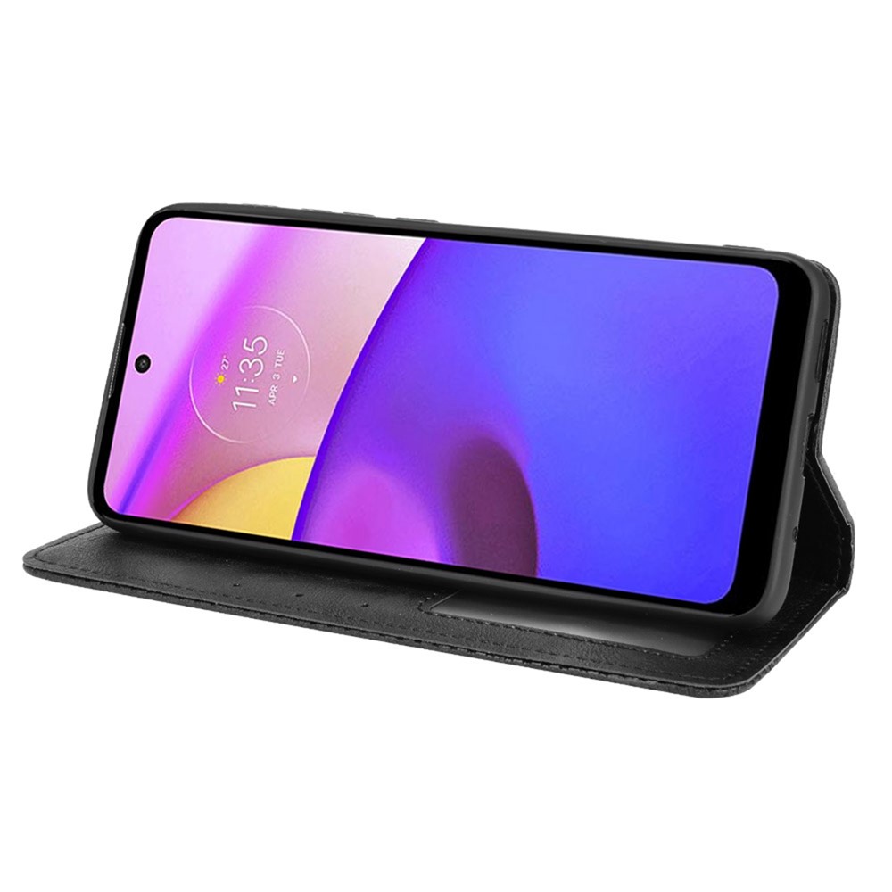 Phone Leather Case Stylish Retro Textured Surface Wallet Stand Protective Cover for Motorola Moto E20/E30/E40 - Black-5