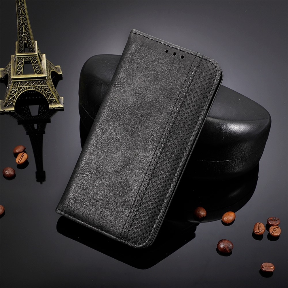 Phone Leather Case Stylish Retro Textured Surface Wallet Stand Protective Cover for Motorola Moto E20/E30/E40 - Black-8