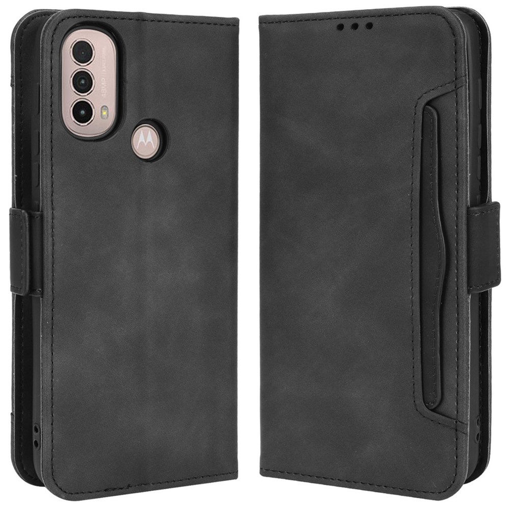 Flip Phone Case Shockproof Multiple Card Slot Design PU Leather Wallet Phone Cover for Motorola Moto E20/E30/E40 - Black-1
