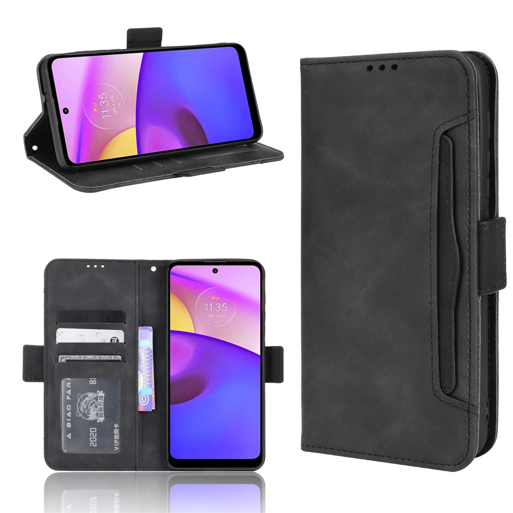 Flip Phone Case Shockproof Multiple Card Slot Design PU Leather Wallet Phone Cover for Motorola Moto E20/E30/E40 - Black-10