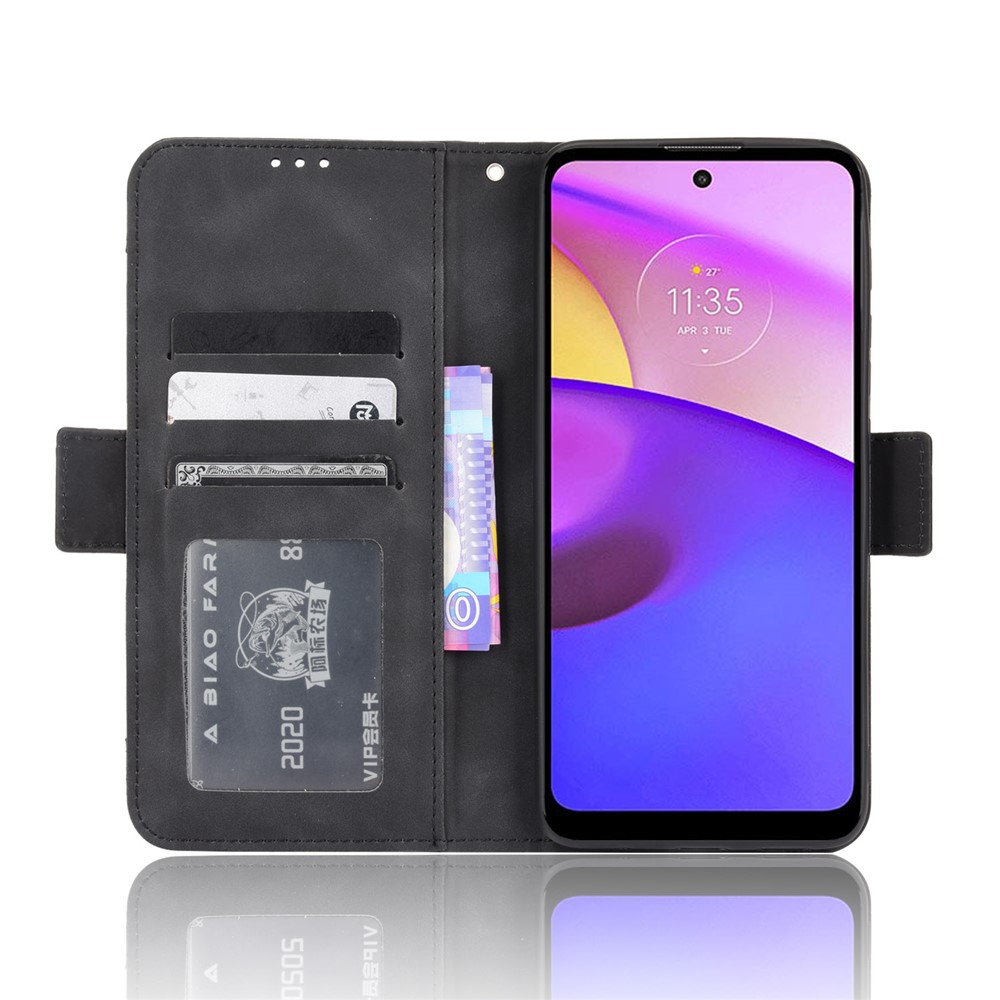Flip Phone Case Shockproof Multiple Card Slot Design PU Leather Wallet Phone Cover for Motorola Moto E20/E30/E40 - Black-4