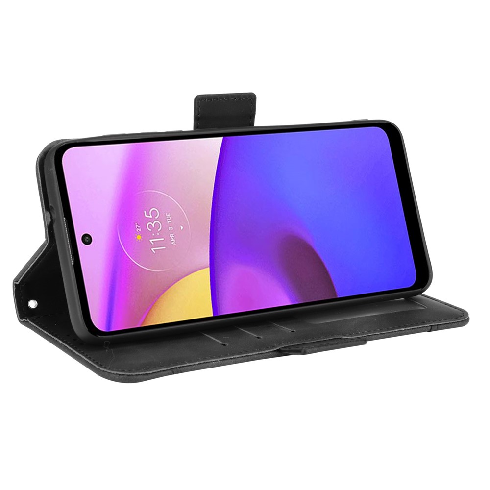 Flip Phone Case Shockproof Multiple Card Slot Design PU Leather Wallet Phone Cover for Motorola Moto E20/E30/E40 - Black-5