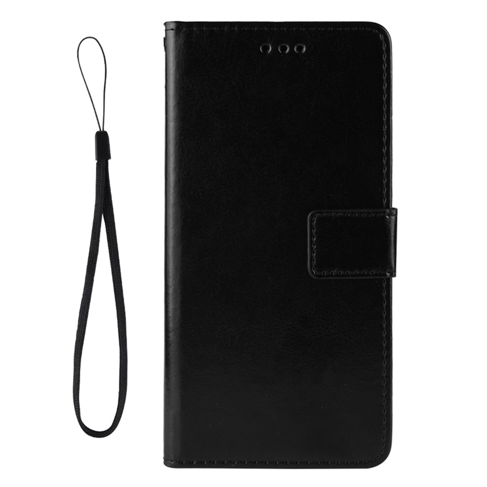 Crazy Horse Texture PU Leather Wallet Flip Folio Stand Phone Cover Magnetic Anti-Scratch Case with Wrist Strap for Motorola Moto E20/E30/E40 - Black-2