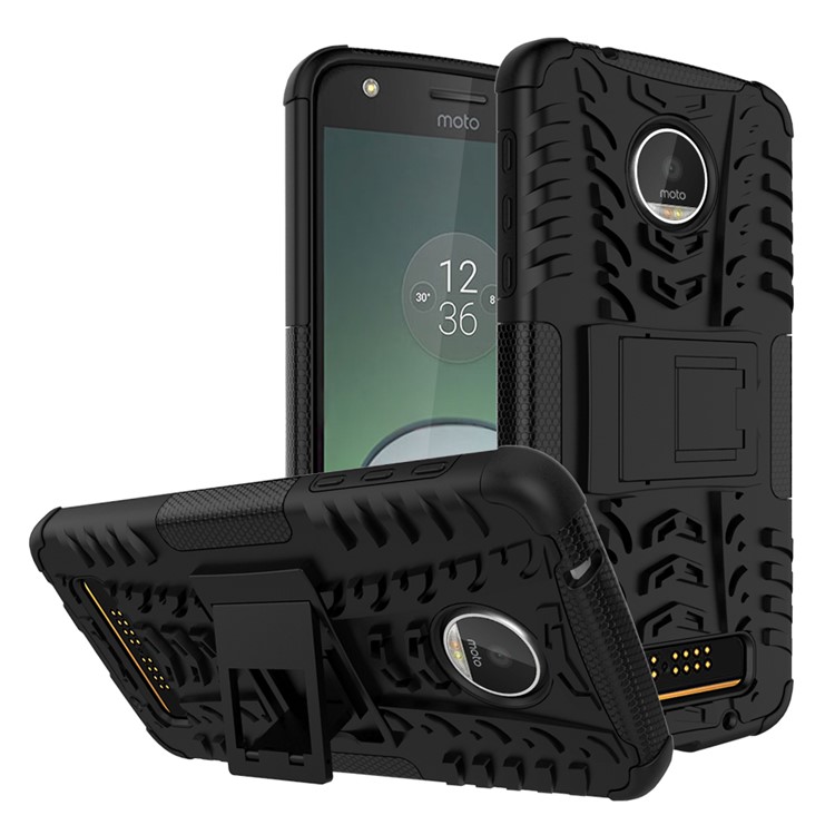 Anti-slip PC + TPU Hybrid Case with Kickstand for Motorola Moto Z Play - Black-1