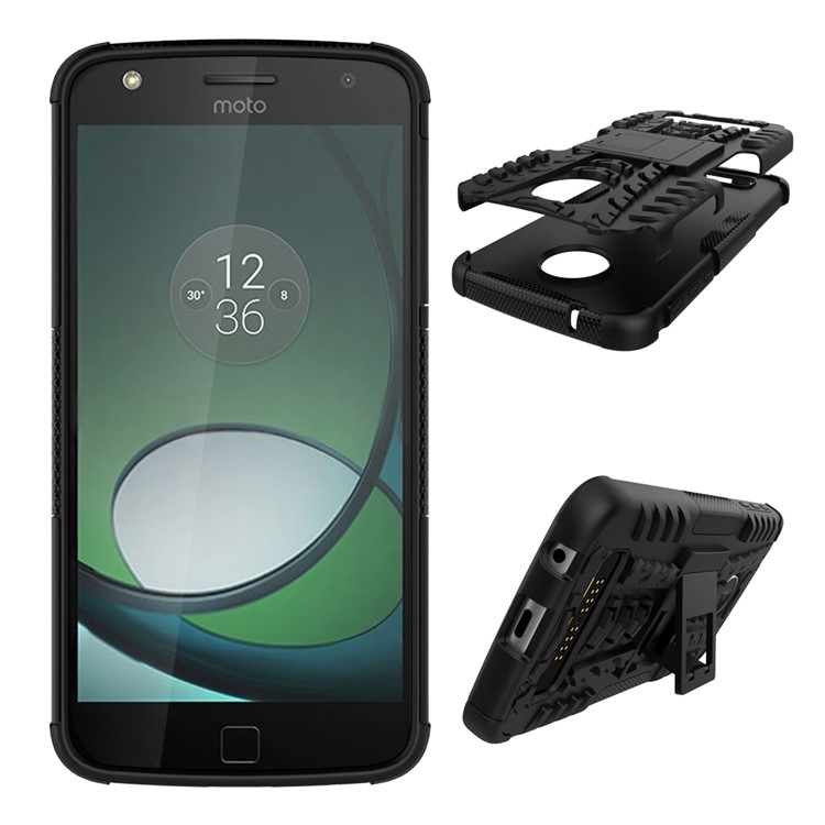 Anti-slip PC + TPU Hybrid Case with Kickstand for Motorola Moto Z Play - Black-2