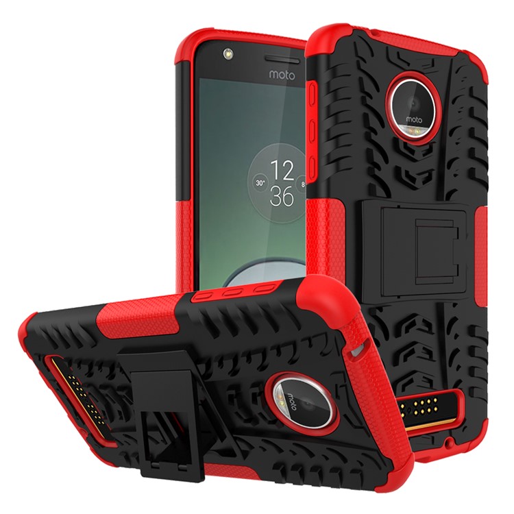 Anti-slip PC + TPU Hybrid Cover with Kickstand for Motorola Moto Z Play - Red-1
