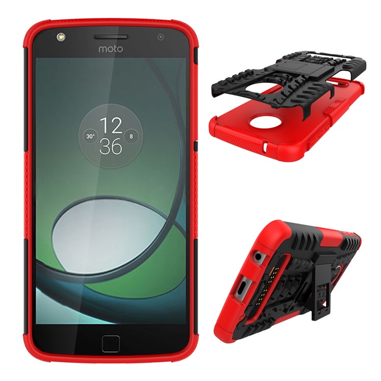 Tampa Híbrida Anti-slip PC + TPU Com Kickstand Para Motorola Moto Z Play - Vermelho-2