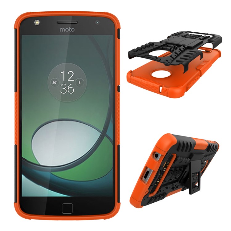 Anti-slip PC + TPU Hybrid Case with Kickstand for Motorola Moto Z Play - Orange-2