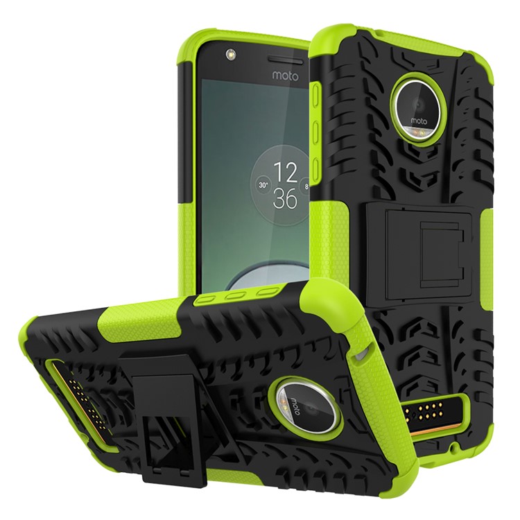 Anti-slip PC + TPU Hybrid Cover Case with Kickstand for Motorola Moto Z Play - Green-1