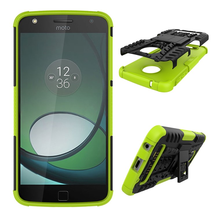 Anti-slip PC + TPU Hybrid Cover Case with Kickstand for Motorola Moto Z Play - Green-2