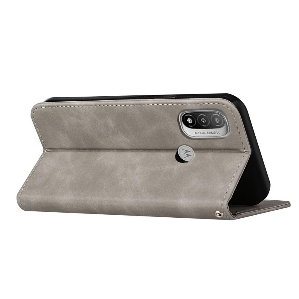 Phone Cover Business Style Skin-touch Feel Wallet Design Case with Stand for Motorola Moto E30/E40 - Grey-4